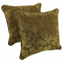 Best Sale 😉 Blazing Needles 18-inch Corded Floral Green Damask Jacquard Chenille Throw Pillows (Set Of 2) 🧨